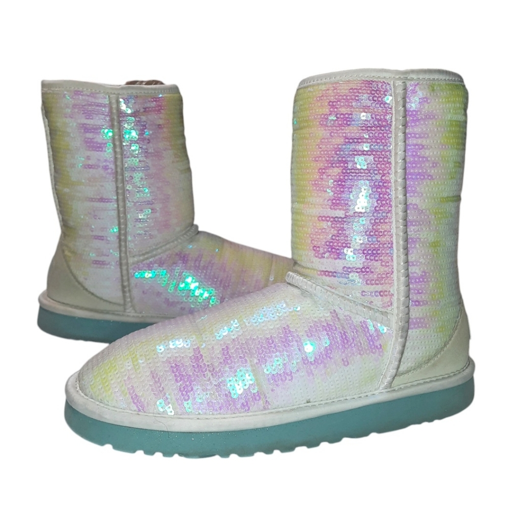 UGG Iridescent Sequin Short Boots Classic I Do! Bridal Sparkle Mermaid Boho 7 - Picture 9 of 9
